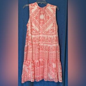 Calvin Klein 14 Pink & White Lined Sleeveless Dress Mid Mini